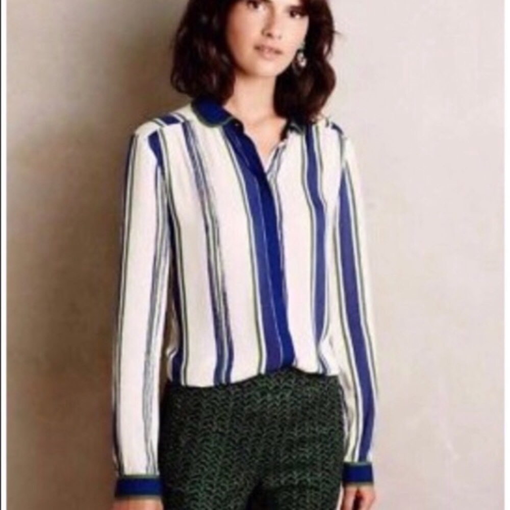 Anthropologie Maeve Button Up Top Striped 8